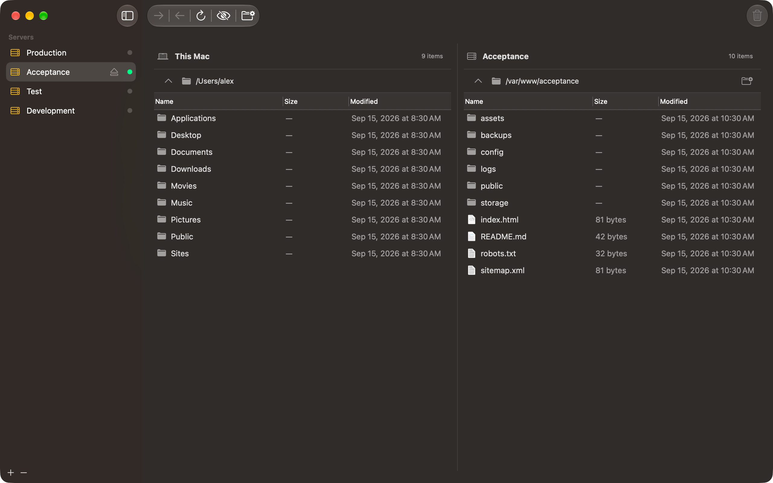 The same familiar workspace in dark mode.