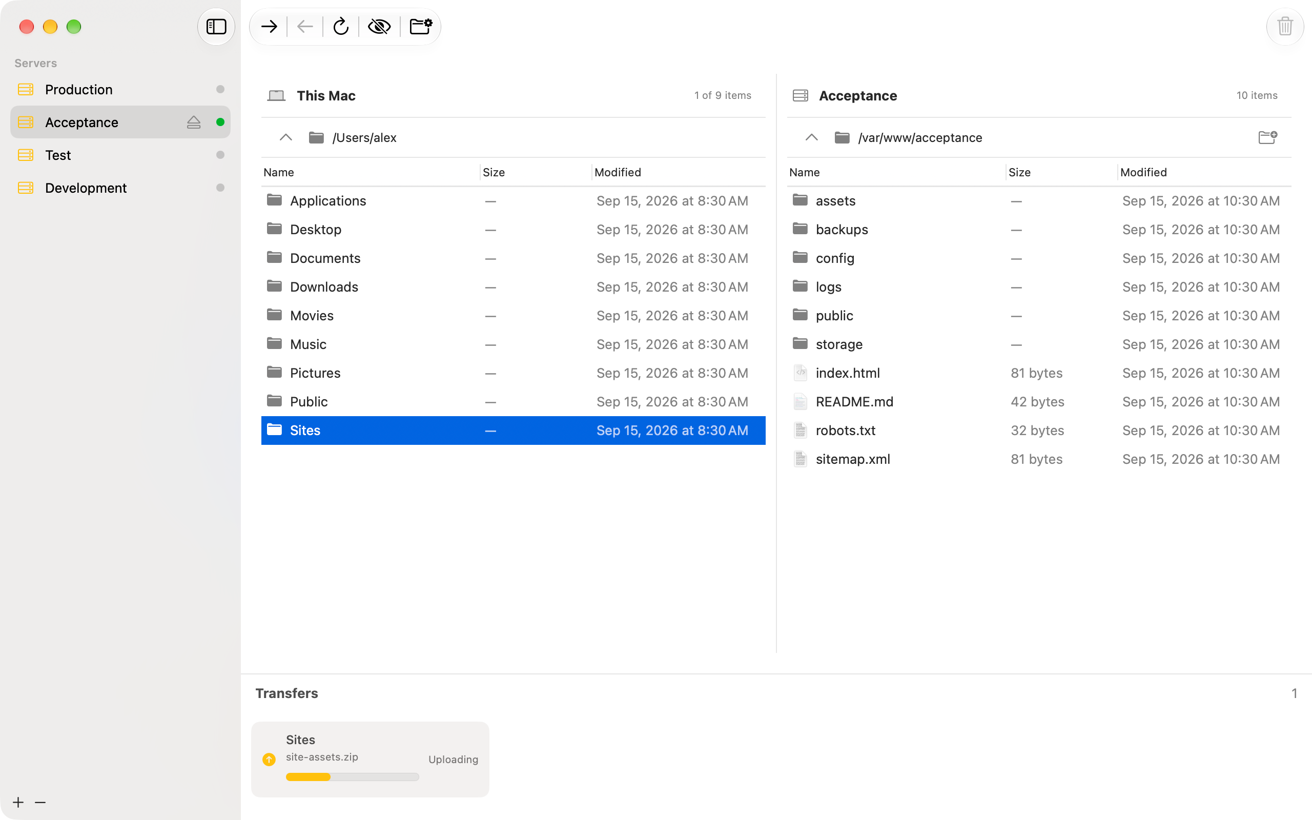 Transfer complete folders and follow their progress.