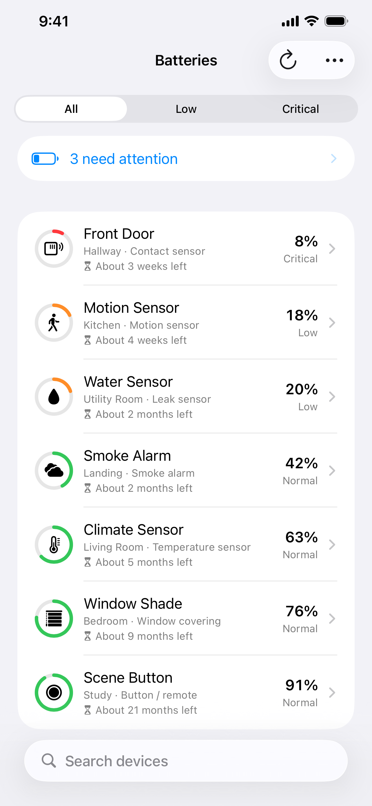 Your Apple Home batteries at a glance on iPhone.