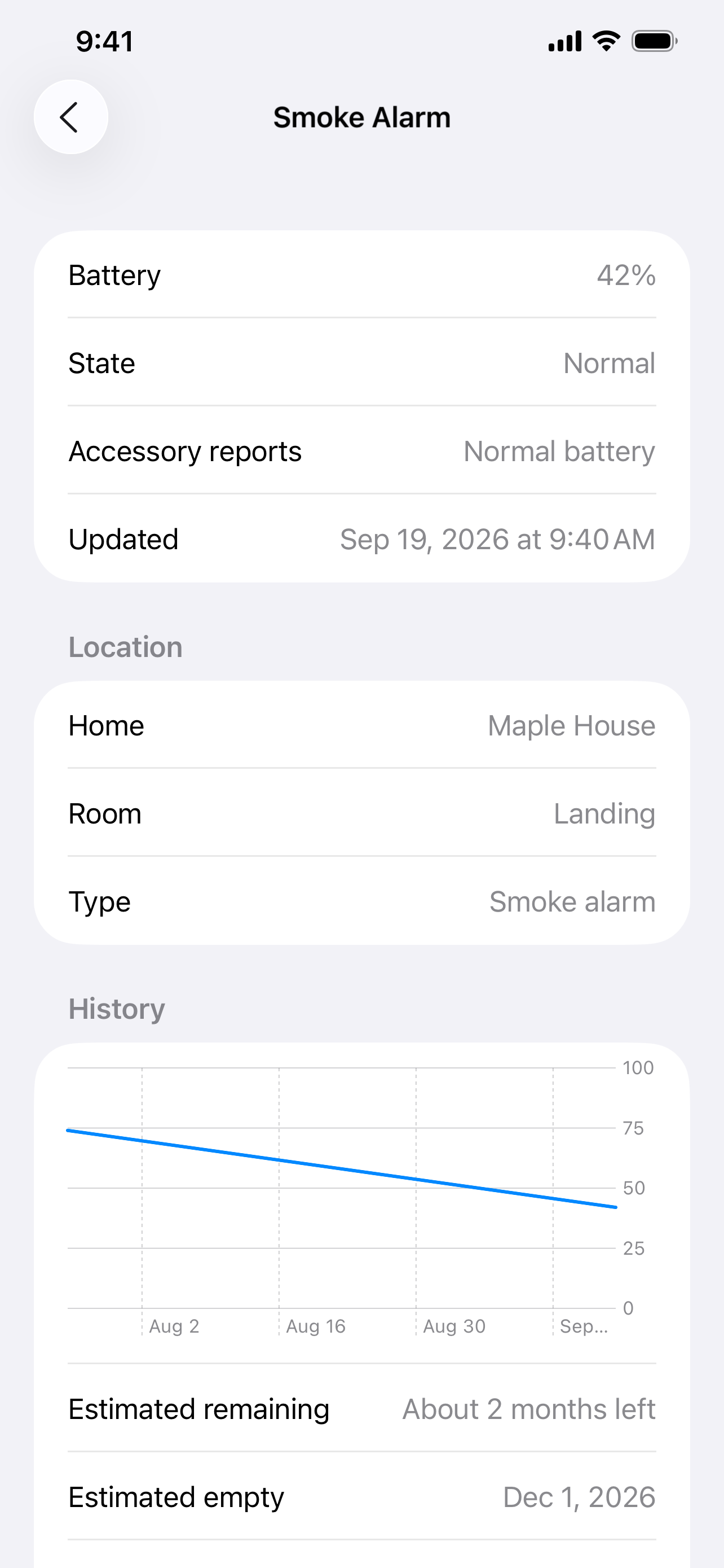 Follow battery history and remaining-life estimates.