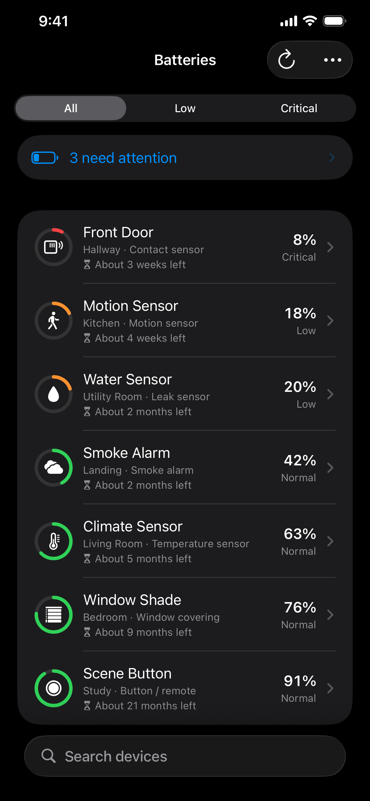A clear overview in dark mode.