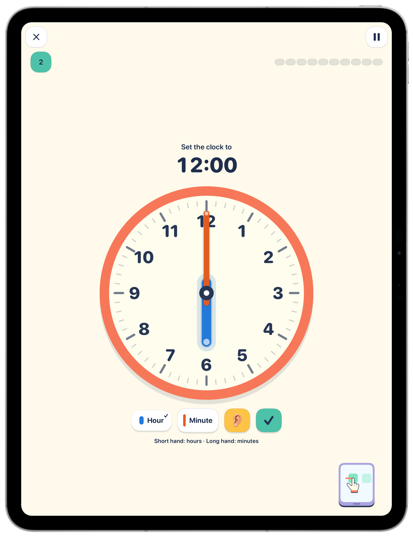 Clock Party on iPad: set the clock hands