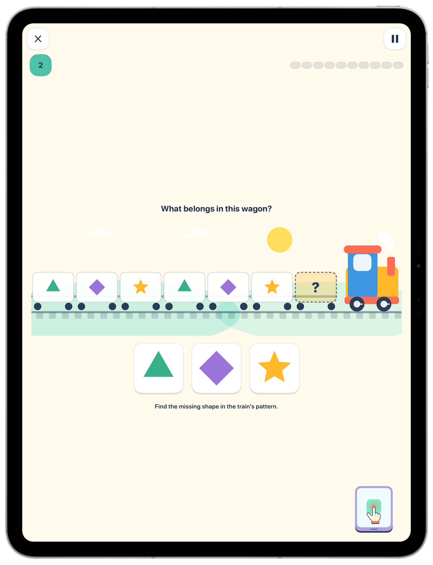 Pattern Train on iPad: complete the pattern