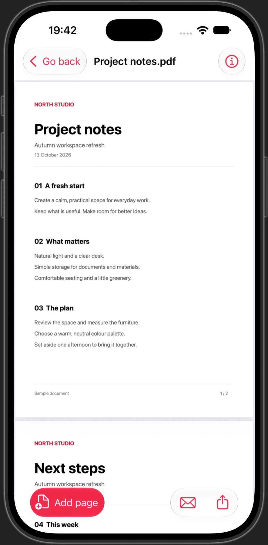 Read your PDFs, add pages and share directly from the viewer.